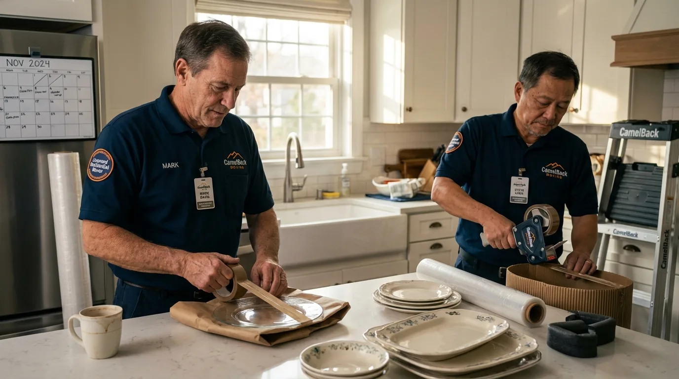 Professional crew packing kitchen dishware in Elma, WA